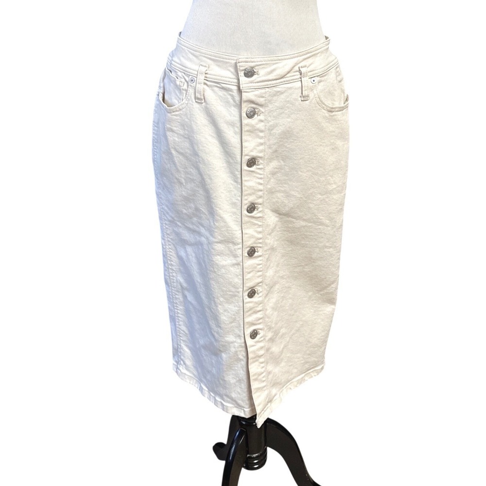 Madewell Cream Denim Midi Skirt Minimalist Quiet Luxury Coastal Size 30